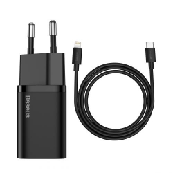 Сетевой адаптер Baseus Super Si 1C 20W + кабель Lightning 1м, черный