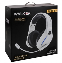 Проводные внешние наушники WALKER WBT-65 поворотный микрофон, с подсветкой, белые