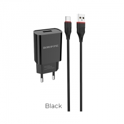 Сетевой адаптер BOROFONE BA20A (1 USB, 2.1A) с кабелем Type-C, черный
