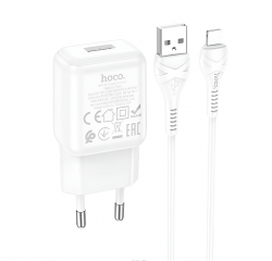 Сетевой адаптер HOCO C96A (2.1A) single port charger set с кабелем Ligtning, белый Сетевой адаптер HOCO C96A (2.1A) single port charger set с кабелем Ligtning, белый