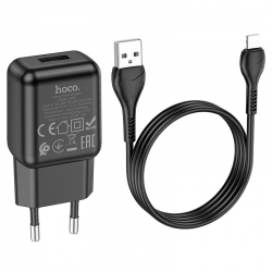 Сетевой адаптер HOCO C96A (2.1A) single port charger set с кабелем Ligtning, черный Сетевой адаптер HOCO C96A (2.1A) single port charger set с кабелем Ligtning, черный
