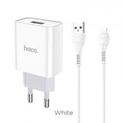 Сетевой адаптер HOCO C81A Asombroso (2.1A) с кабелем Lightning, белый Сетевой адаптер HOCO C81A Asombroso (2.1A) с кабелем Lightning, белый