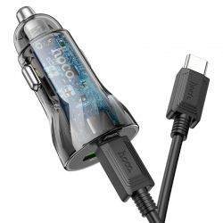 Автомобильный адаптер HOCO Z47A PD30W+QC3.0 с кабелем Type-C - Type-C, черный Автомобильный адаптер HOCO Z47A PD30W+QC3.0 с кабелем Type-C - Type-C, черный