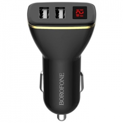 Автомобильный адаптер BOROFONE BZ11 2 USB (2100+2100) с дисплеем, черный Автомобильный адаптер BOROFONE BZ11 2 USB (2100+2100) с дисплеем, черный