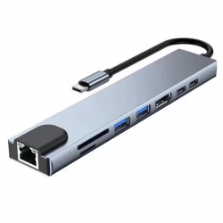 HUB USB- C to HDTV 8 in 1. (HDTV+PD+ 2 USB+ TYPE-C+SD+ TF+ RJ45) серый HUB USB- C to HDTV 8 in 1. (HDTV+PD+ 2 USB+ TYPE-C+SD+ TF+ RJ45) серый