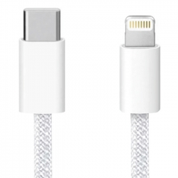 USB кабель Type-C-Lightning WALKER C860, 30W, PD, нейлон (200см), белый