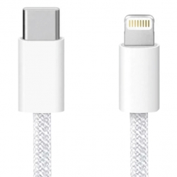 USB кабель "WALKER" C860, 30W, Type-C-Lightning, поддержка PD, нейлон, белый