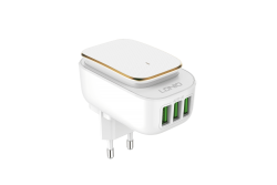 Сетевой USB адаптер LDNIO A3305 (3 USB, 17W, LED ночник с кабелем Lightning), белый