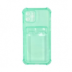 Чехол силиконовый противоударный с визитницей iPhone 12/ 12 Pro прозрачный, зеленый