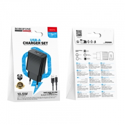 Сетевой адаптер BOROFONE BAS71A Erudite (1 USB, 2.1A) с кабелем Type-C, черный