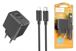Сетевой адаптер HOCO CS14A PD20W+QC3.0, с кабелем Lightning - Type-C, черный Сетевой адаптер HOCO CS14A PD20W+QC3.0, с кабелем Lightning - Type-C, черный