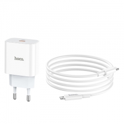 Сетевой адаптер HOCO C76A Plus Speed source USB-C PD 20W, 3A, QC3.0 + Type-C to Lightning, белый Сетевой адаптер HOCO C76A Plus Speed source USB-C PD 20W, 3A, QC3.0 + Type-C to Lightning, белый