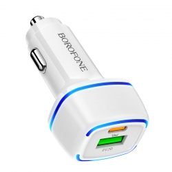 Автомобильный адаптер BOROFONE BZ14A Mercury dual port PD20W + QC3.0, белый