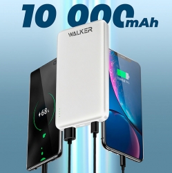 Внешний аккумулятор  10000 mAh Power Bank WALKER WB-410, Li-Pol, 2.4A, белый