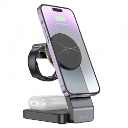Беспроводное зарядное устройство с MagSafe HOCO CQ3 Motorcycle 3-in-1 Wireless fast Charger, черный Беспроводное зарядное устройство с MagSafe HOCO CQ3 Motorcycle 3-in-1 Wireless fast Charger, черный