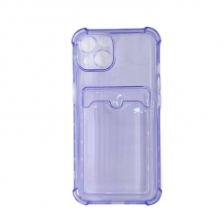Чехол силиконовый противоударный с визитницей iPhone 13 прозрачный, сиреневый