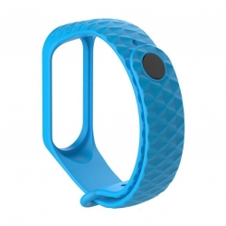 Ремешок силиконовый для Mi Band 3/ 4 рельефный, голубой
