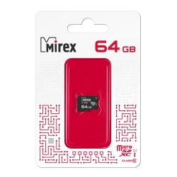 Карта памяти MicroSDXC Mirex 64 GB класс 10 (UHS-I, U1, class 10)