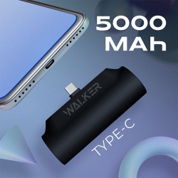 Внешний аккумулятор Power Bank 5000 mAh WALKER WB-950 Mini (TYPE-C), подставка, черный Внешний аккумулятор Power Bank 5000 mAh WALKER WB-950 Mini (TYPE-C), подставка, черный