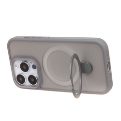 Чехол силиконовый MagSafe iPhone 15 Pro, с кольцом подставкой, серый