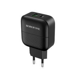Сетевой адаптер BOROFONE BA46A Premium PD + QC 3.0 18W, черный Сетевой адаптер BOROFONE BA46A Premium PD + QC 3.0 18W, черный
