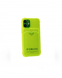 Чехол силиконовый с визитницей для iPhone 12 mini прозрачный салатовый Чехол силиконовый с визитницей для iPhone 12 mini прозрачный салатовый