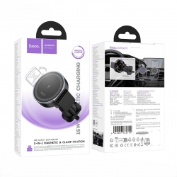 Держатель автомобильный с беспроводной зарядкой HOCO HW35, магнитный на решетку воздуховода, черный