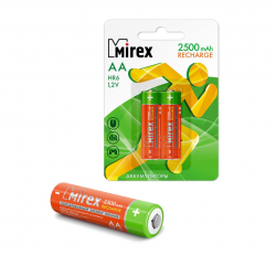 Аккумулятор Ni-MH Mirex HR6 / AA 2500mAh 1,2V 2 шт (2/20/100) (цена за упаковку 2шт) Аккумулятор Ni-MH Mirex HR6 / AA 2500mAh 1,2V 2 шт (2/20/100) (цена за упаковку 2шт)