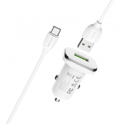 Автомобильный адаптер BOROFONE BZ12A Lasting power port QC 3.0 с кабелем Type-C, белый Автомобильный адаптер BOROFONE BZ12A Lasting power port QC 3.0 с кабелем Type-C, белый