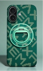 Чехол Remax RMC-10 на айфон 17 зеленый MagSafe с кольцом подставкой