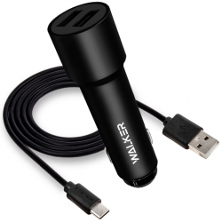 Автомобильный адаптер WALKER WCR-22 12W, 2USB (1000+2400) удлиненный корпус + кабель Type-C, черный