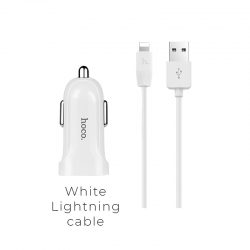 Автомобильный адаптер HOCO Z2 USB (1500mAh) с кабелем Lightning, белый Автомобильный адаптер HOCO Z2 USB (1500mAh) с кабелем Lightning, белый