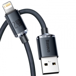 USB кабель BASEUS Lightning Crystal Shine 1.2 м CAJY000001 (2.4А), черный USB кабель BASEUS Lightning Crystal Shine 1.2 м CAJY000001 (2.4А), черный