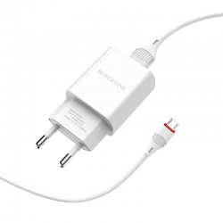 Сетевой адаптер BOROFONE BA20A (1 USB, 2.1A) с кабелем Micro, белый Сетевой адаптер BOROFONE BA20A (1 USB, 2.1A) с кабелем Micro, белый