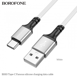 USB кабель Type-C BOROFONE BX83 Famuos silicone (100см. 3A), белый