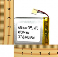 АКБ универсальная на проводах 40/ 30/ 4 мм (3.7V, 600mAh)