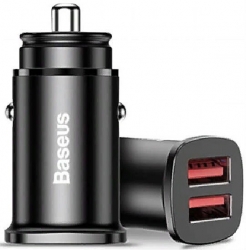 Автомобильный адаптер BASEUS Square metal (2 USB, 5A, 30W, QC3.0), черный Автомобильный адаптер BASEUS Square metal (2 USB, 5A, 30W, QC3.0), черный