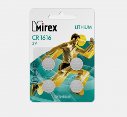 Батарейка Mirex CR1616 (3V, литиевая) 4шт Батарейка Mirex CR1616 (3V, литиевая) 4шт