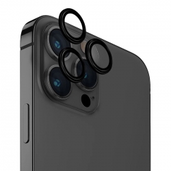 Защитное стекло для камеры iPhone 15 Pro/ 15 Pro Max, черное (с блестками)