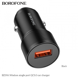 Автомобильный адаптер BOROFONE BZ19A Wisdom single port QC3.0 car charger set, черный Автомобильный адаптер BOROFONE BZ19A Wisdom single port QC3.0 car charger set, черный
