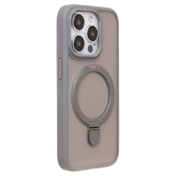 Чехол силиконовый MagSafe iPhone 15, с кольцом подставкой, серый