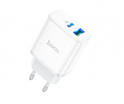 Сетевой адаптер HOCO C105A Stage dual port PD20W+QC3.0 charger, белый Сетевой адаптер HOCO C105A Stage dual port PD20W+QC3.0 charger, белый