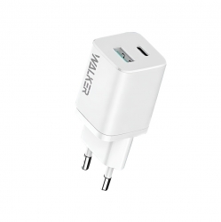 Сетевой адаптер WALKER WH-60, 3A, 30W, USB +USB-C, QC 3.0 + PD, белый Сетевой адаптер WALKER WH-60, 3A, 30W, USB +USB-C, QC 3.0 + PD, белый