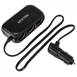 Разветвитель розетки автоприкуривателя WALKER WSC-23 (80BT, 3 гнезда, 2 USB 2.1A), черный