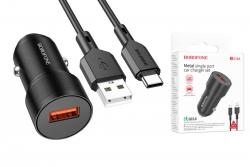 Автомобильный адаптер BOROFONE BZ19A Wisdom single port QC3.0 car charger set + кабельType-C, черный