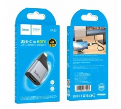 Переходник Hoco UA33 Type-C (шт) - HDMI (гн) (метал) серый, 15см