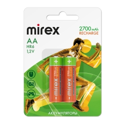Аккумулятор Ni-MH Mirex HR6 / AA 2700mAh 1,2V 2 шт (2/20/100) (цена за упаковку 2шт) Аккумулятор Ni-MH Mirex HR6 / AA 2700mAh 1,2V 2 шт (2/20/100) (цена за упаковку 2шт)