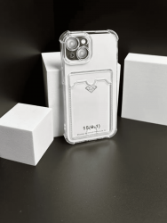 Чехол силиконовый с визитницей iPhone 15 Plus, прозрачный Чехол силиконовый с визитницей iPhone 15 Plus, прозрачный