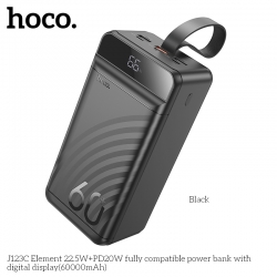Внешний аккумулятор Power Bank 60000 mAh HOCO J123C Element 22.5W + PD20W, черный