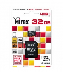 Карта памяти MicroSDHC Mirex 32 GB класс 10 (UHS-I, U1, class 10) с адаптером Карта памяти MicroSDHC Mirex 32 GB класс 10 (UHS-I, U1, class 10) с адаптером
